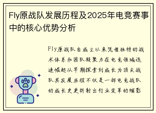 Fly原战队发展历程及2025年电竞赛事中的核心优势分析
