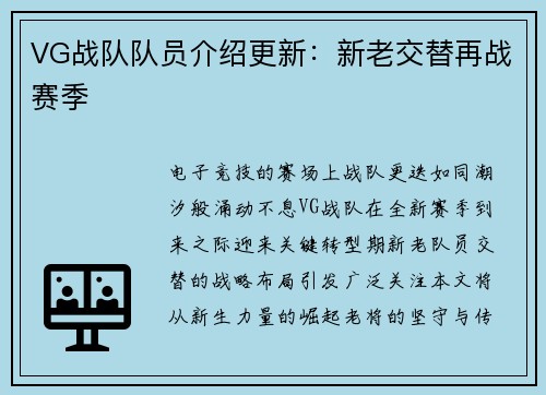 VG战队队员介绍更新：新老交替再战赛季